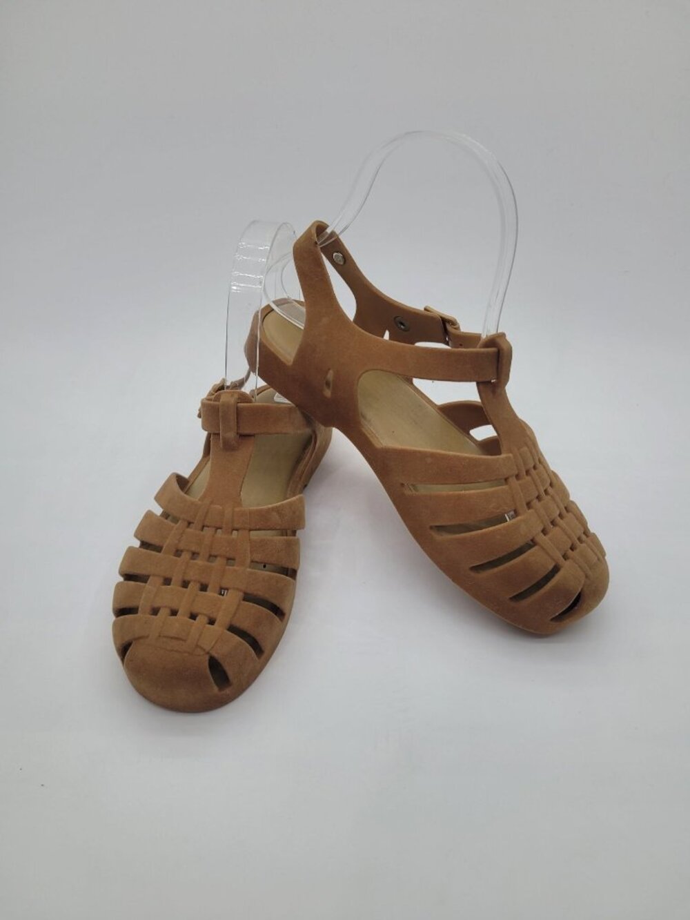 Pristine Melissa Possession Jelly Style Velvet Fisherman Sandals Tan Size 5